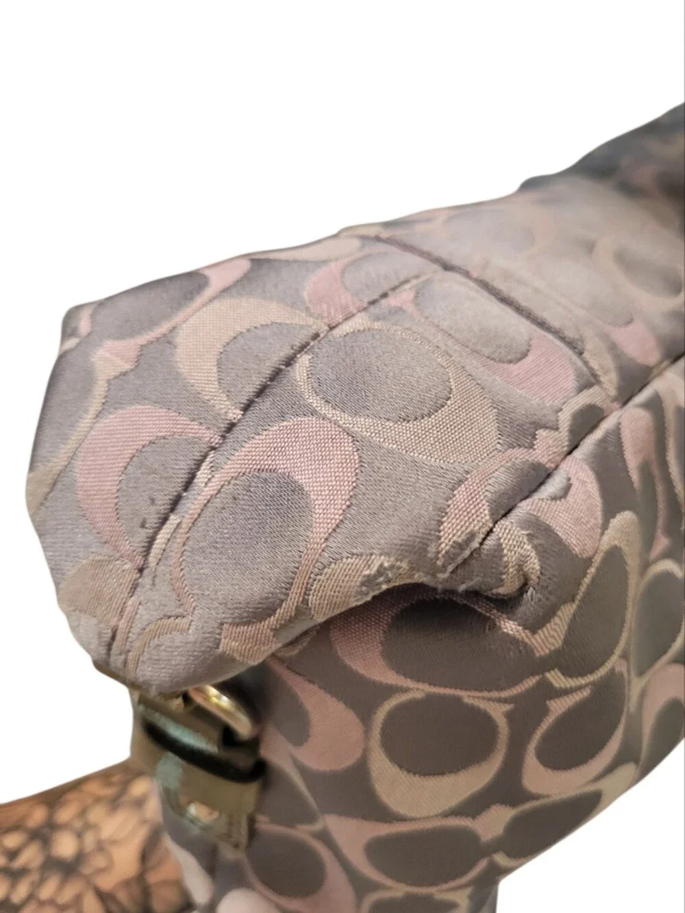 Coach Ashley Signature Sateen Carryall Tote Gray Pink Shoulder Bag F18450